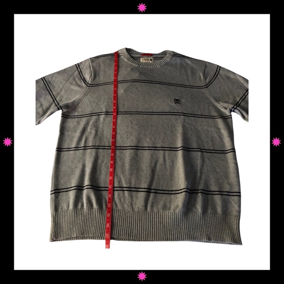 MEN'S GRAY SWEATER WITH NAVY BLUE THIN STRIPES BY TOMMY HILFIGER LARGE - Picture 7 of 9